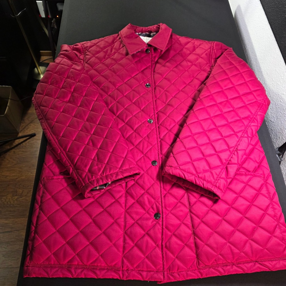 Liz Claiborne‎ Lizsport Red Quilted Barn Jacket Snap Front Womens Medium